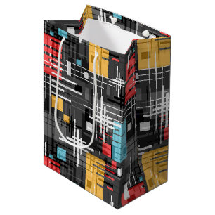 Abstract modern geometric shapes striped lined rec medium gift bag