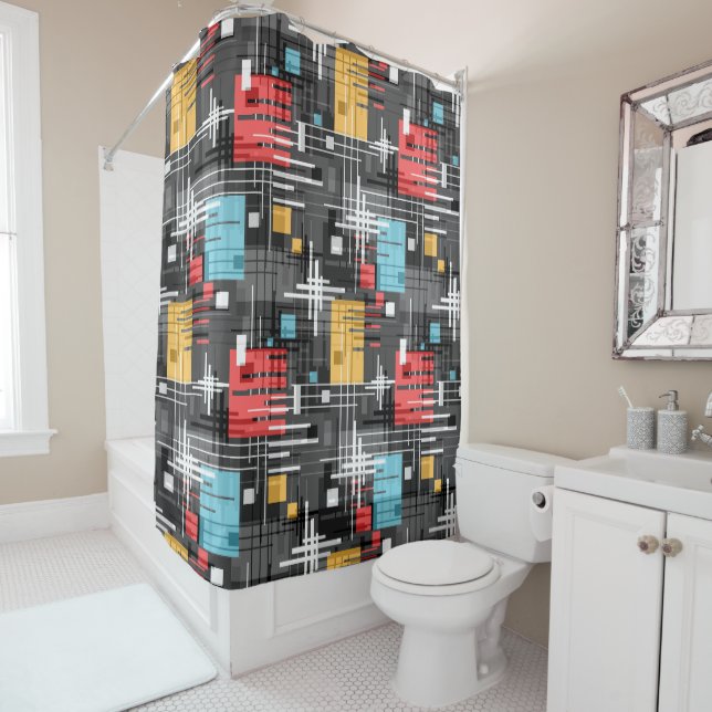 Abstract modern geometric shapes striped lined rec shower curtain (In Situ)