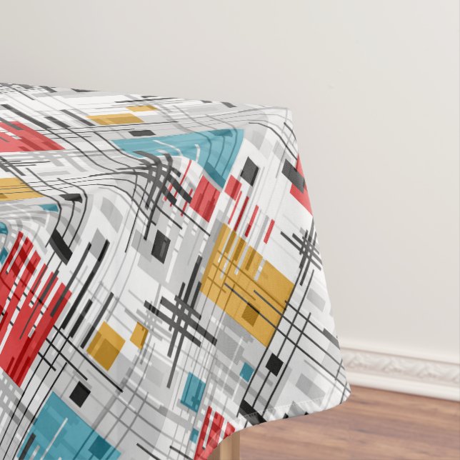 Abstract modern geometric shapes striped lined rec tablecloth (In Situ)