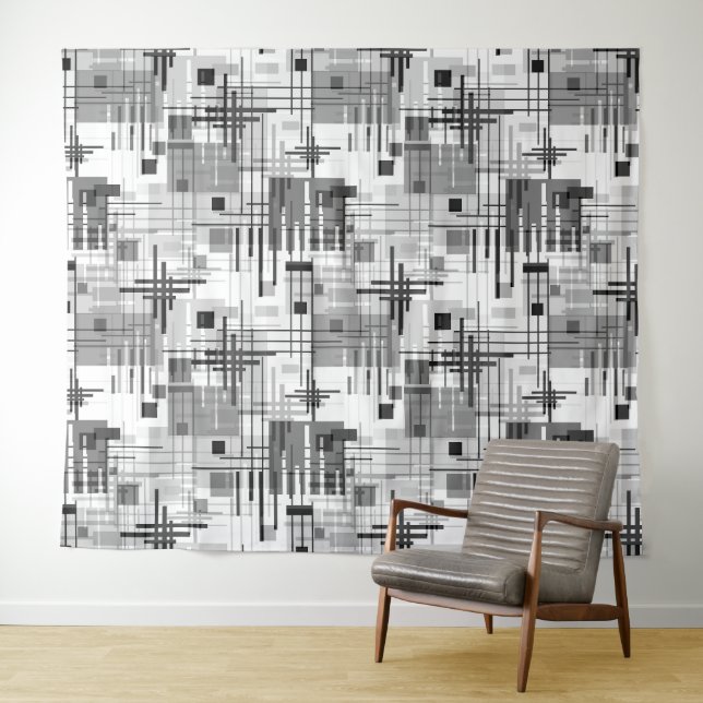 Abstract modern geometric shapes striped lined rec tapestry (In Situ (Horizontal))