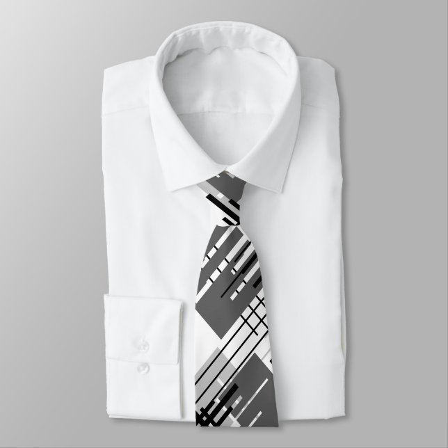 Abstract modern geometric shapes striped lined rec tie (Tied)