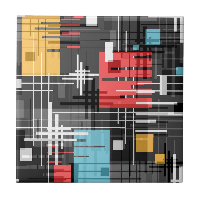 Abstract modern geometric shapes striped lined rec tile (Front)