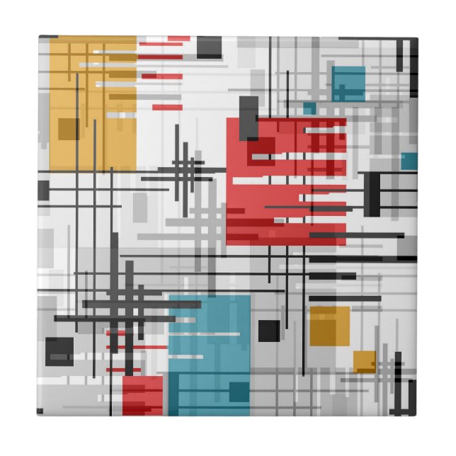 Abstract modern geometric shapes striped lined rec tile (Front)