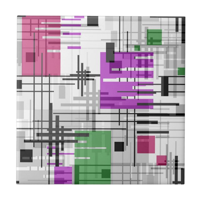 Abstract modern geometric shapes striped lined rec tile (Front)