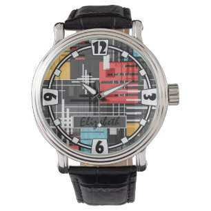 Abstract modern geometric shapes striped lined rec watch