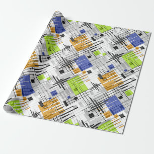 Abstract modern geometric shapes striped lined rec wrapping paper