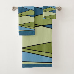 Abstract modern geometric shapes triangles blue gr bath towel set