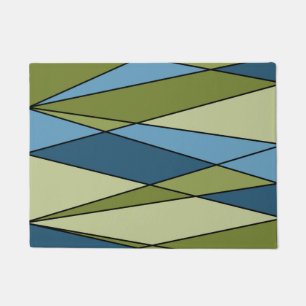 Abstract modern geometric shapes triangles blue gr doormat