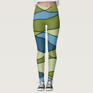 Abstract modern geometric shapes triangles blue gr leggings