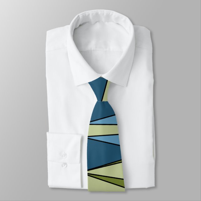 Abstract modern geometric shapes triangles blue gr tie (Tied)