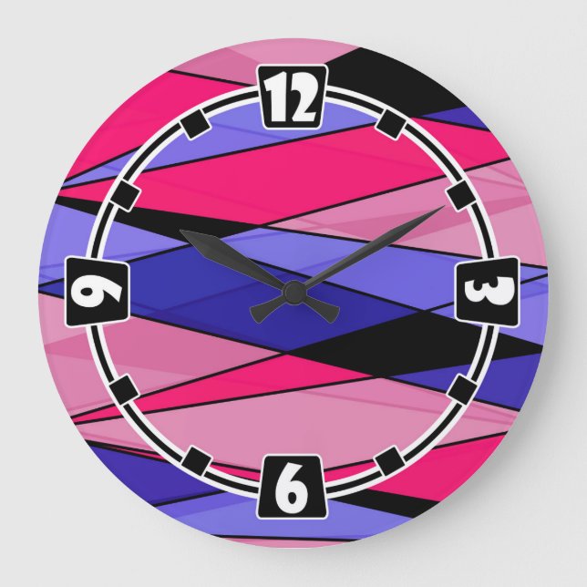 Abstract modern geometric shapes triangles pink bl large clock (Front)