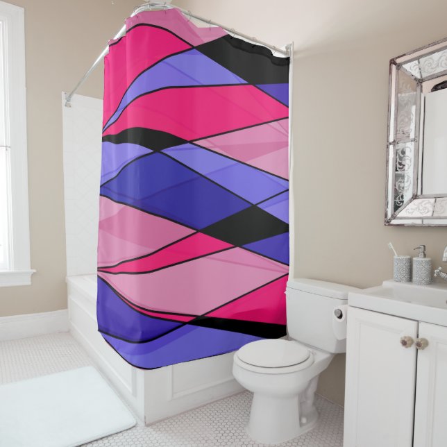 Abstract modern geometric shapes triangles pink bl shower curtain (In Situ)