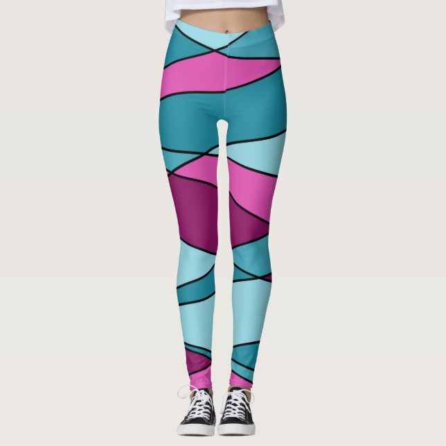 Abstract modern geometric shapes triangles pink tu leggings (Front)