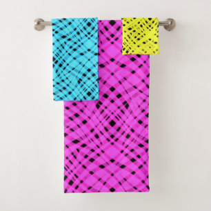 Abstract modern geometrical bright striped print bath towel set