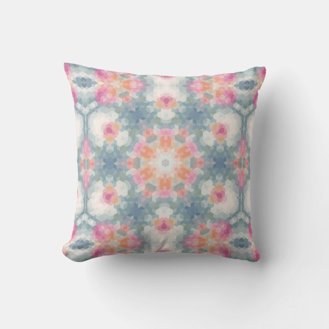 Abstract modern geometrical ornamental print blue cushion (Front)