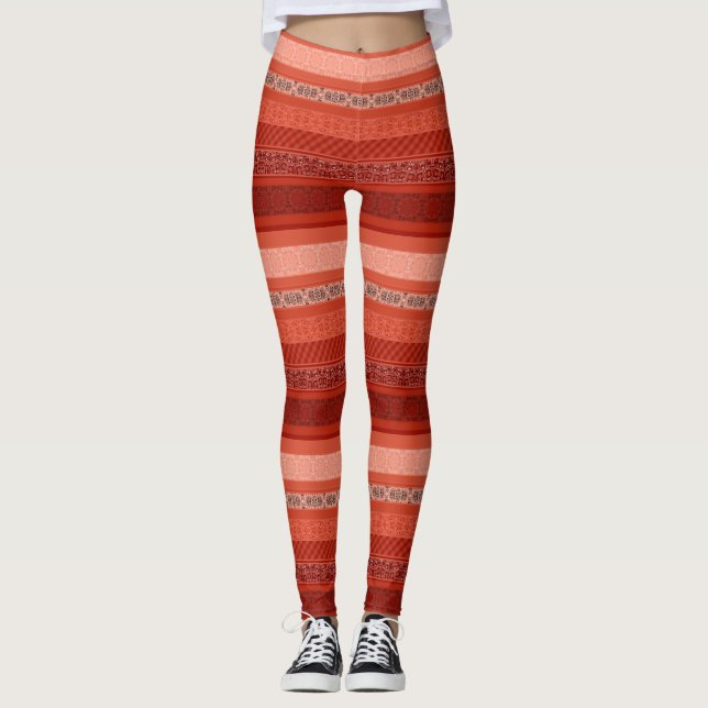 Abstract modern geometrical ornamental retro patch leggings (Front)