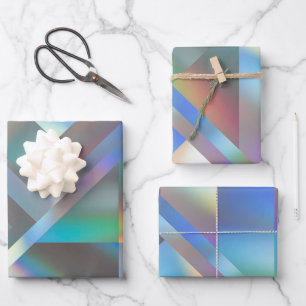 Abstract Modern Geometrical Pastel Holographic Wrapping Paper Sheet