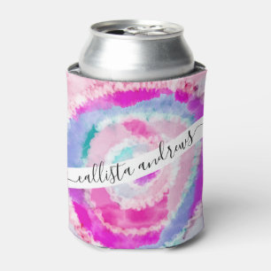 Abstract Modern Girly Pink White Tie Dye Paint Can Cooler