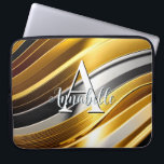 Abstract Modern Gold Silver & Bronze Waves Laptop Sleeve<br><div class="desc">This modern abstract art laptop sleeve design is eye-catching and makes a true statement with its waves of gold,  bronze,  and silver faux metallic. Vivid and stunning. Add a name and initial to personalise it. Created by Simply Farmhouse Press.</div>