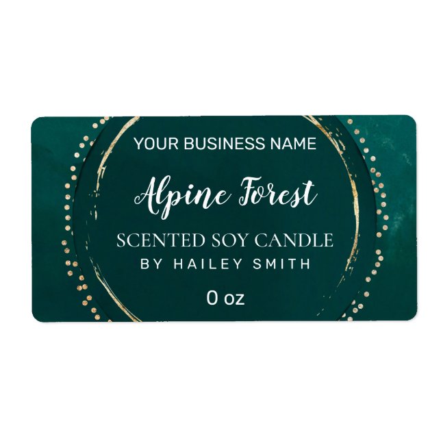 Abstract Modern Green And Gold Soy Candle Labels (Front)