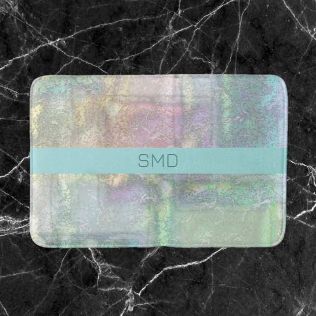 Abstract Modern Green Blue Pink Textured Pattern Bath Mat (Creator Uploaded)