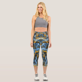 Abstract Modern Ice Swirling Art Capri Leggings