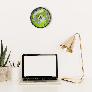 Abstract Modern Lime Green Spiral Fractal Clock