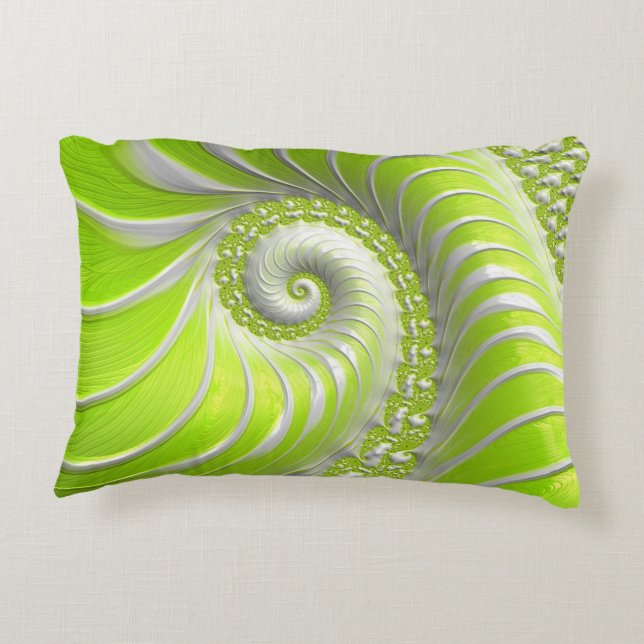 Abstract Modern Lime Green Spiral Fractal Decorative Cushion (Back)