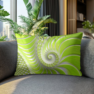 Abstract Modern Lime Green Spiral Fractal Lumbar Cushion