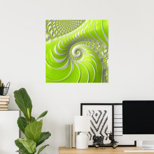 Abstract Modern Lime Green Spiral Fractal Poster