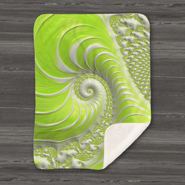 Abstract Modern Lime Green Spiral Fractal Sherpa Blanket (Creator Uploaded)