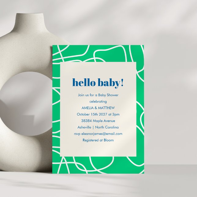 Abstract Modern Line Art Green Blue Baby Shower  Invitation (Creator Uploaded)