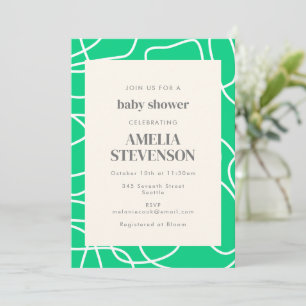 Abstract Modern Line Art Green Custom Baby Shower  Invitation