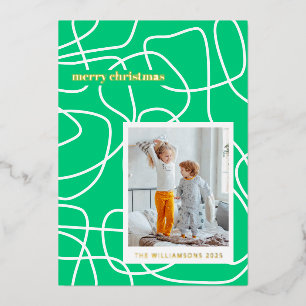 Abstract Modern Line Art Green Custom Photo Gold