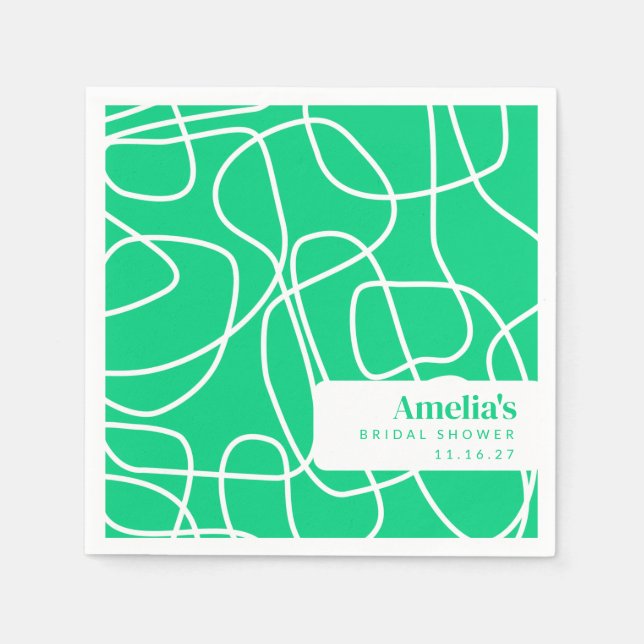 Abstract Modern Line Art Green Custom Shower  Napkin (Front)