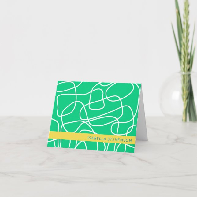 Abstract Modern Line Art in Green Personalised   Note Card (Front)