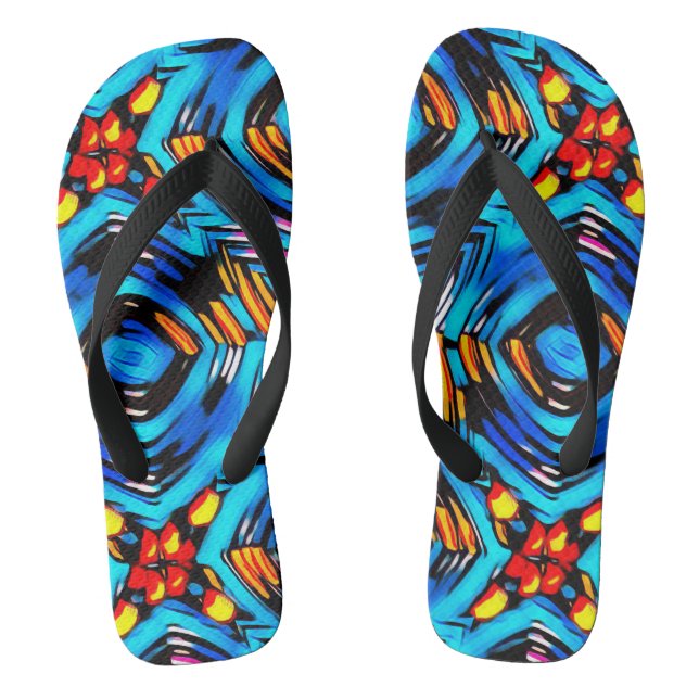 Abstract modern liquid modern liquify waves blue jandals (Footbed)