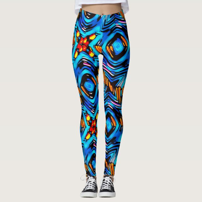 Abstract modern liquid modern liquify waves blue n leggings (Front)