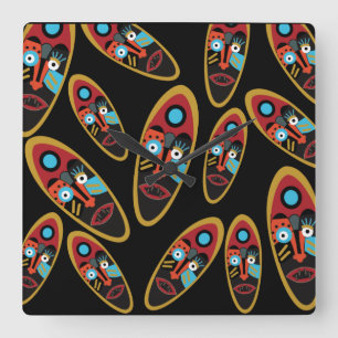 abstract modern masks pattern square wall clock