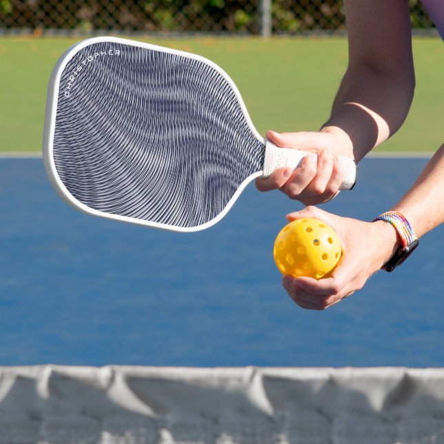 Abstract Modern Melted Silver Moiré Effect Stripes Pickleball Paddle (Insitu)