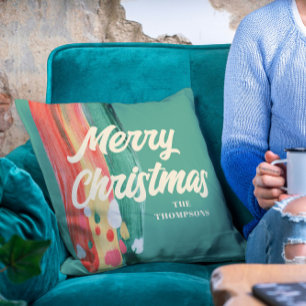 Abstract Modern Merry Christmas Personalised Name Cushion