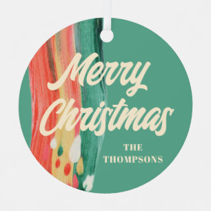 Abstract Modern Merry Christmas Personalised Name Metal Tree Decoration