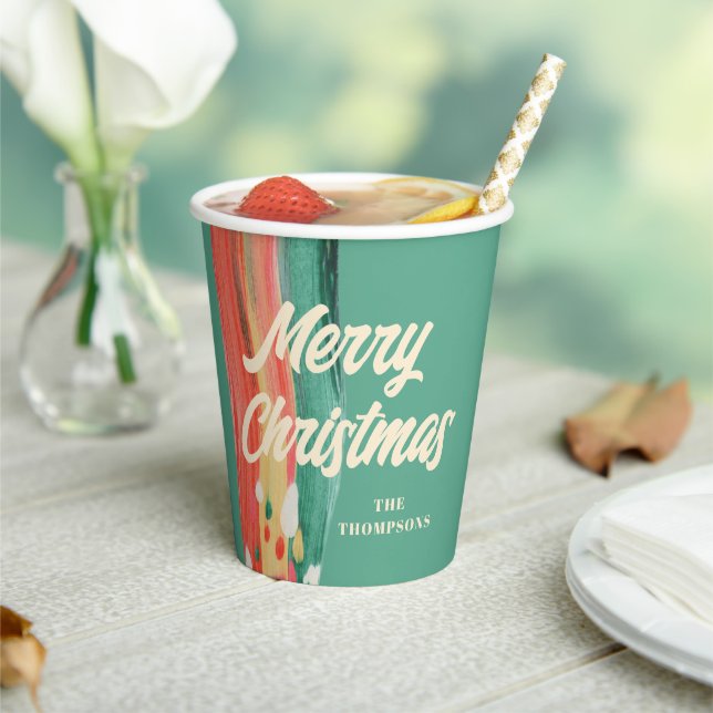 Abstract Modern Merry Christmas Personalised Name Paper Cups (Insitu)