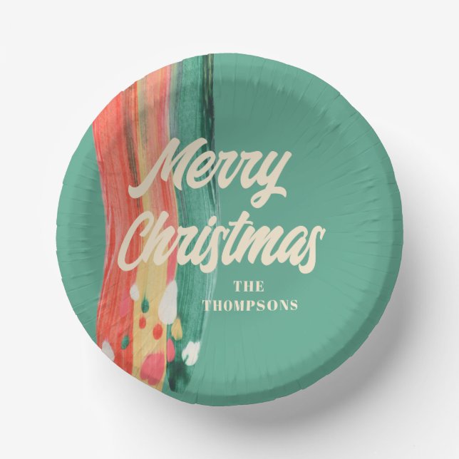 Abstract Modern Merry Christmas Personalised Name Paper Plate (Front)
