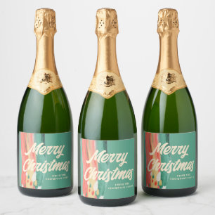 Abstract Modern Merry Christmas Personalised Name Sparkling Wine Label