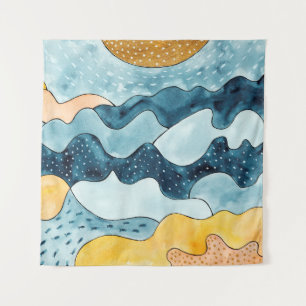 Abstract modern minimalist landscape with golden S Tapestry
