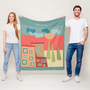 Abstract modern minimalistic art landscape geometr fleece blanket