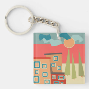 Abstract modern minimalistic art landscape geometr key ring