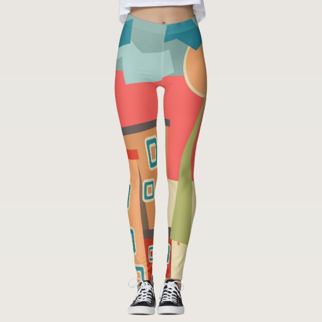 Abstract modern minimalistic art landscape geometr leggings (Front)