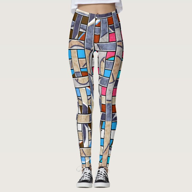 Abstract modern minimalistic art landscape geometr leggings (Front)